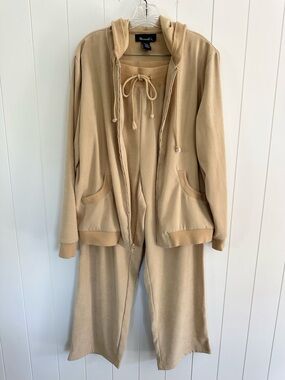 Denim&Co Beige Loungewear Track Set Hoodie and Joggers